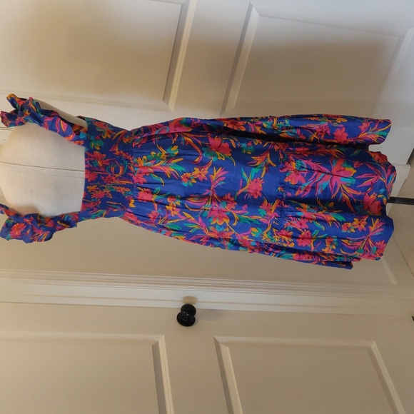 J Crew, Squareneck midi dress, Ruffles Brilliant Blue Dark Peo, Boho Size 6 - Picture 10 of 16